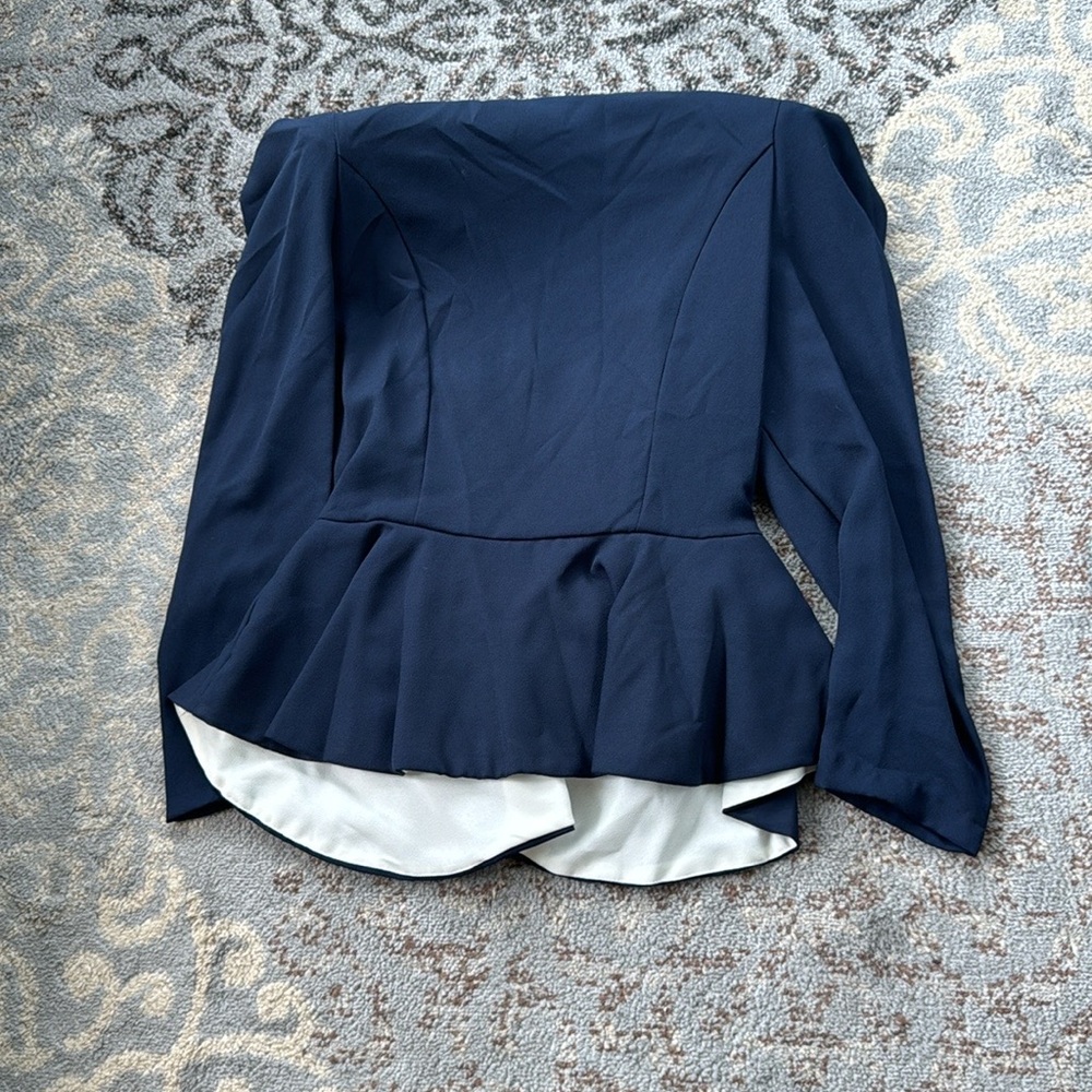 Vintage Cervelle Puff Sleeve Peplum Bow Blazer Navy White 14 - Picture 8 of 8